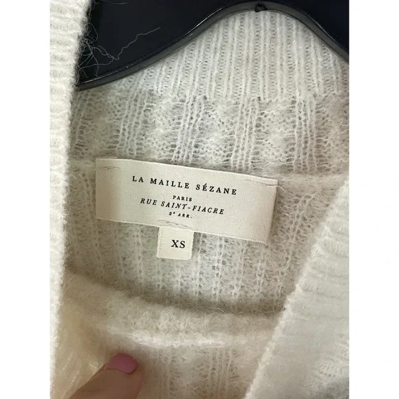 Sézane Otis Jumper Sweater Women's XS Baby Alpaca Preppy Top Designer White - Picture 5 of 9
